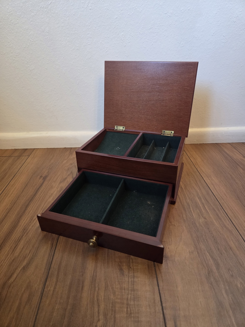 Bombay Brown Wooden Men's Jewelry Organizer with Green Lined Compartments